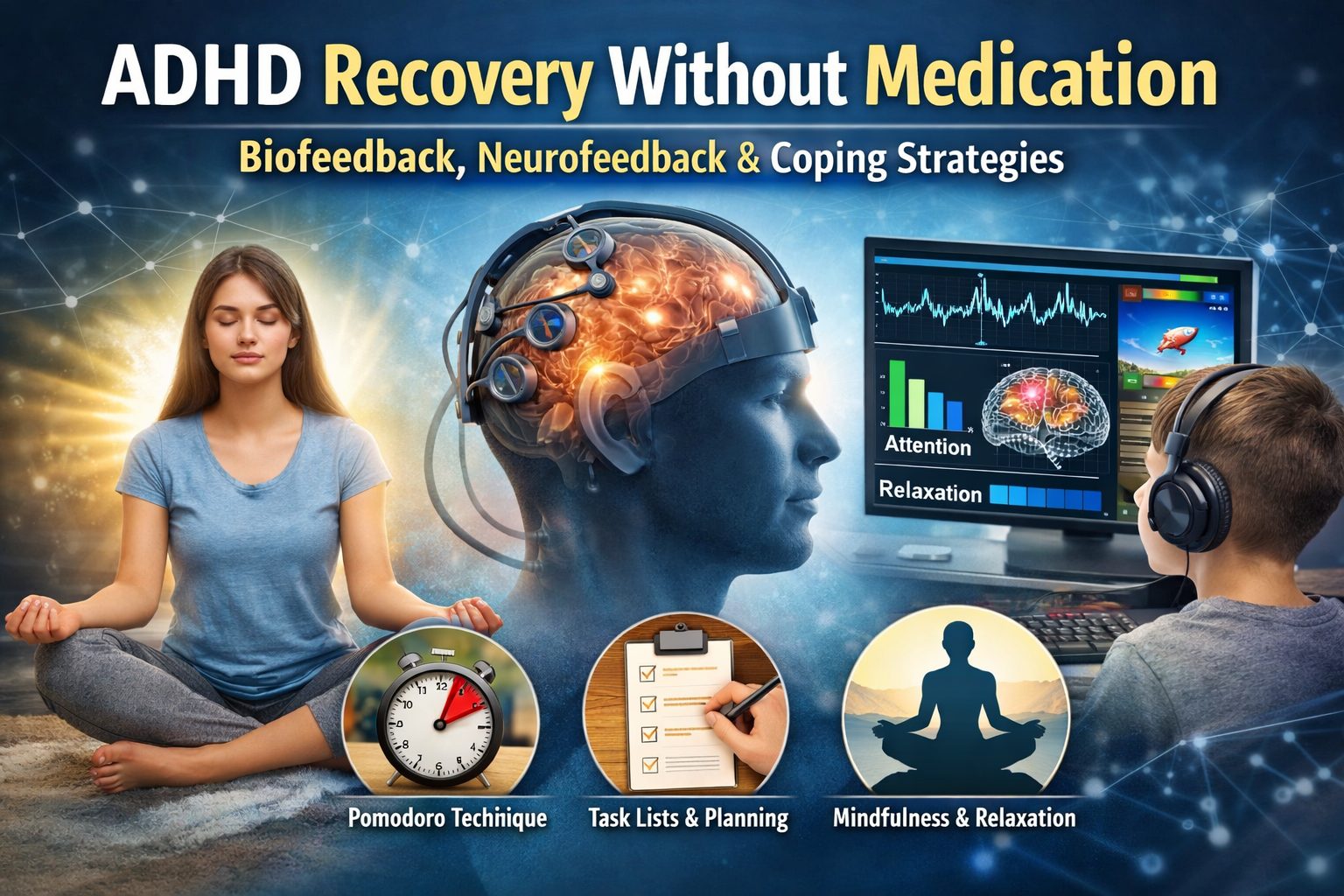 ADHD recovery without medication using biofeedback, neurofeedback therapy, and coping mechanisms to improve focus and emotional regulation